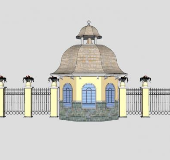 欧式岗亭围墙SU模型下载_sketchup草图大师SKP模型
