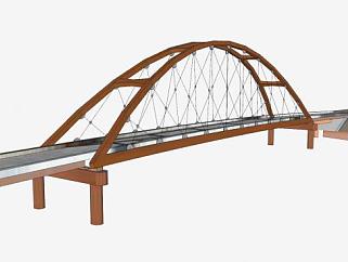 现代系杆拱桥跨河大桥SU模型下载_sketchup草图大师SKP模型
