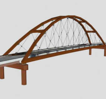 现代系杆拱桥跨河大桥SU模型下载_sketchup草图大师SKP模型