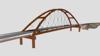 现代系杆拱桥跨河大桥SU模型下载_sketchup草图大师SKP模型