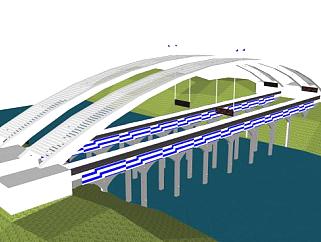 现代高架公路拱系桥SU模型下载_sketchup草图大师SKP模型