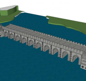 中式河道石拱桥SU模型下载_sketchup草图大师SKP模型