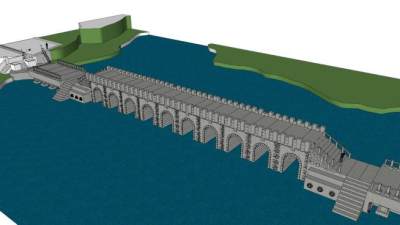 中式河道石拱桥SU模型下载_sketchup草图大师SKP模型