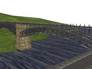 现代钢结构铁路桥SU模型下载_sketchup草图大师SKP模型