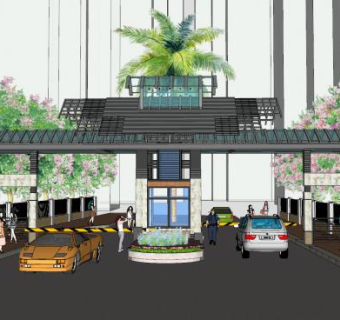 现代小区大门出入口景观SU模型下载_sketchup草图大师SKP模型