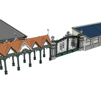 欧式走廊大门SU模型下载_sketchup草图大师SKP模型
