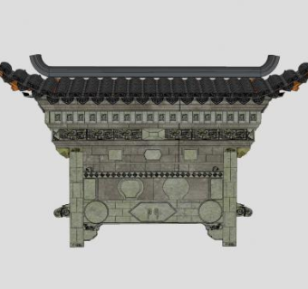中式门罩建筑构件SU模型下载_sketchup草图大师SKP模型
