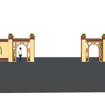 中式园林入口SU模型下载_sketchup草图大师SKP模型