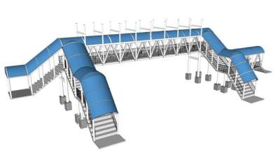 现代桥廊人行天桥SU模型下载_sketchup草图大师SKP模型