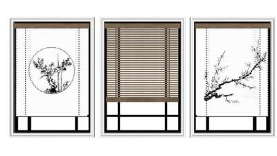 新中式书房窗帘su模型下载_sketchup草图大师SKP模型