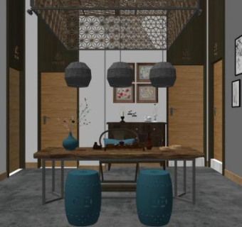 新中式茶室建筑景观su模型下载_sketchup草图大师SKP模型