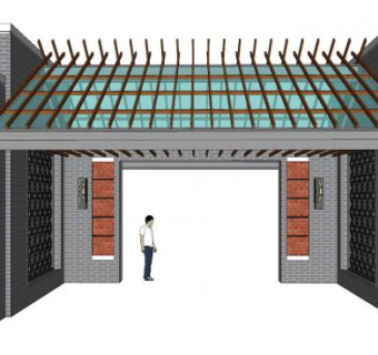 新中式园林大门SU模型下载_sketchup草图大师SKP模型