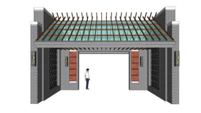 新中式园林大门SU模型下载_sketchup草图大师SKP模型