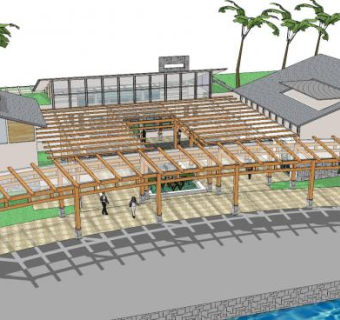 现代廊架外观SU模型下载_sketchup草图大师SKP模型