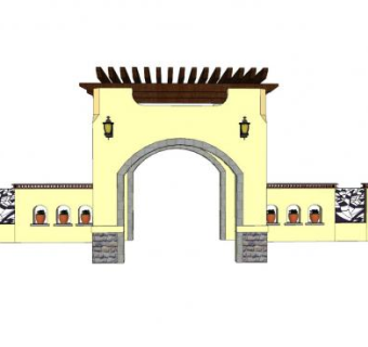 中式围墙景观墙SU模型下载_sketchup草图大师SKP模型