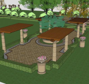 现代公园花钵廊架SU模型下载_sketchup草图大师SKP模型