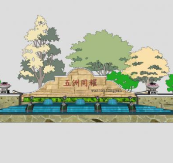 五洲同耀新古典小区入口SU模型下载_sketchup草图大师SKP模型