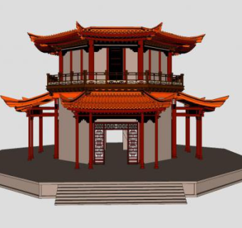 中式小阁楼SU模型下载_sketchup草图大师SKP模型