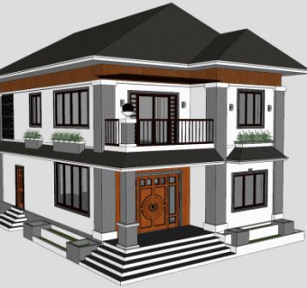 欧式两层别墅SU模型下载_sketchup草图大师SKP模型