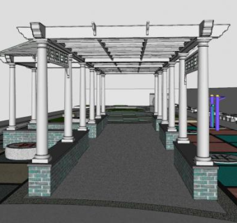 新中式廊架设计SU模型下载_sketchup草图大师SKP模型