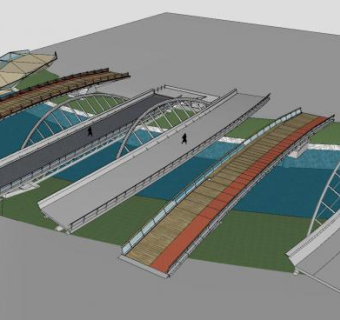 现代人行桥梁SU模型下载_sketchup草图大师SKP模型