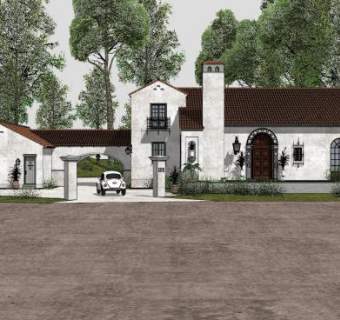 新古典园林入口SU模型下载_sketchup草图大师SKP模型