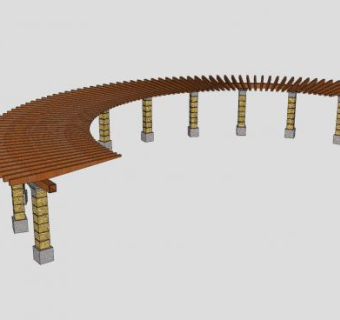 现代公园弧形廊架SU模型下载_sketchup草图大师SKP模型
