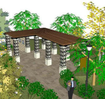 新中式园林廊架SU模型下载_sketchup草图大师SKP模型
