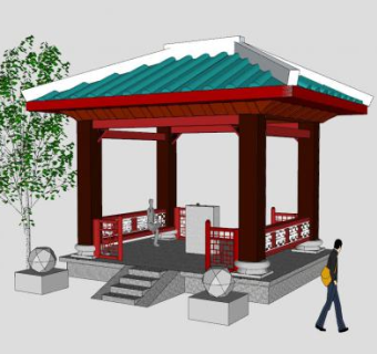 现代门卫室大门外观SU模型下载_sketchup草图大师SKP模型