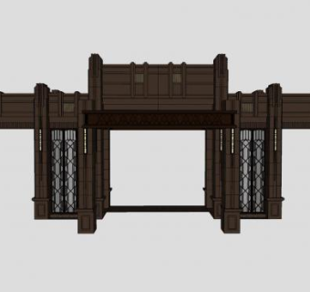 中式古典景观大门SU模型下载_sketchup草图大师SKP模型