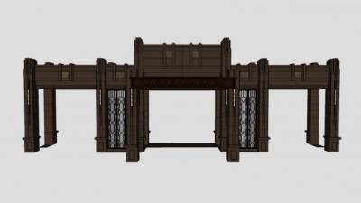 中式古典景观大门SU模型下载_sketchup草图大师SKP模型