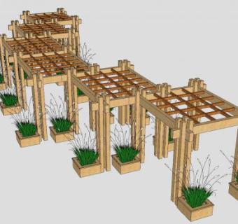 现代廊架拼接廊道SU模型下载_sketchup草图大师SKP模型
