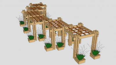 现代廊架拼接廊道SU模型下载_sketchup草图大师SKP模型