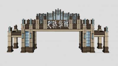 中式天骄花园入口SU模型下载_sketchup草图大师SKP模型