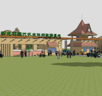 现代旅游基地景观大门SU模型下载_sketchup草图大师SKP模型