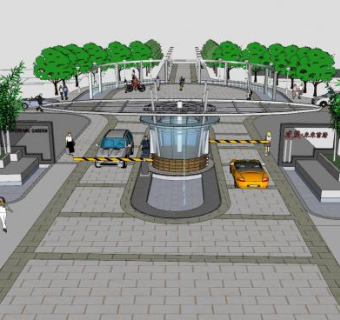 现代威望首府小区大门SU模型下载_sketchup草图大师SKP模型