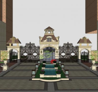 法式小区入口SU模型下载_sketchup草图大师SKP模型