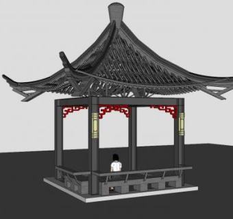 中式四角小亭子SU模型下载_sketchup草图大师SKP模型