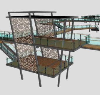 现代木桥观景台SU模型下载_sketchup草图大师SKP模型