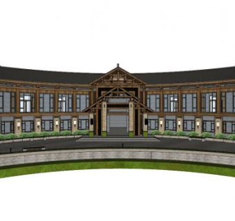 弧形中式建筑su模型下载_sketchup草图大师SKP模型