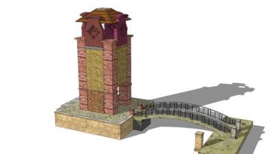 现代塔楼桥梁SU模型下载_sketchup草图大师SKP模型