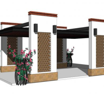 中式花园廊架SU模型下载_sketchup草图大师SKP模型