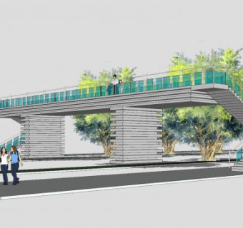 现代护栏人行天桥SU模型下载_sketchup草图大师SKP模型