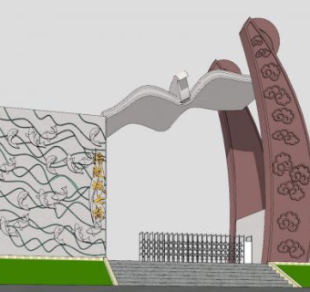 涪陵城七校大门建筑SU模型下载_sketchup草图大师SKP模型