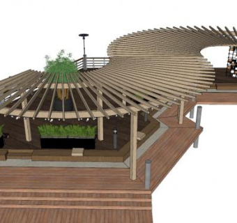 现代实木休闲长廊SU模型下载_sketchup草图大师SKP模型