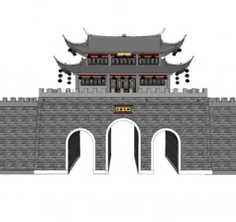 三苗龙都城门楼SU模型下载_sketchup草图大师SKP模型