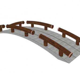 现代木桩护栏拱桥SU模型下载_sketchup草图大师SKP模型