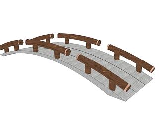 现代木桩护栏拱桥SU模型下载_sketchup草图大师SKP模型