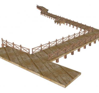 现代实木景观桥SU模型下载_sketchup草图大师SKP模型