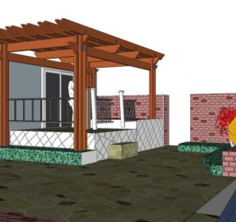 现代庭院廊架外观SU模型下载_sketchup草图大师SKP模型